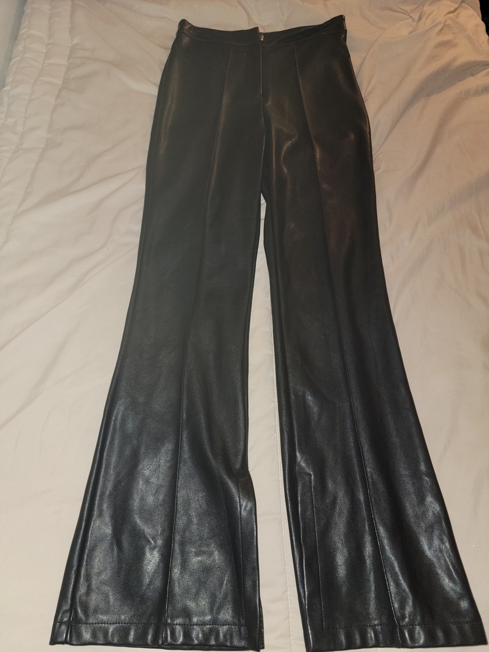 Sleek Black Faux Leather Flare Pants